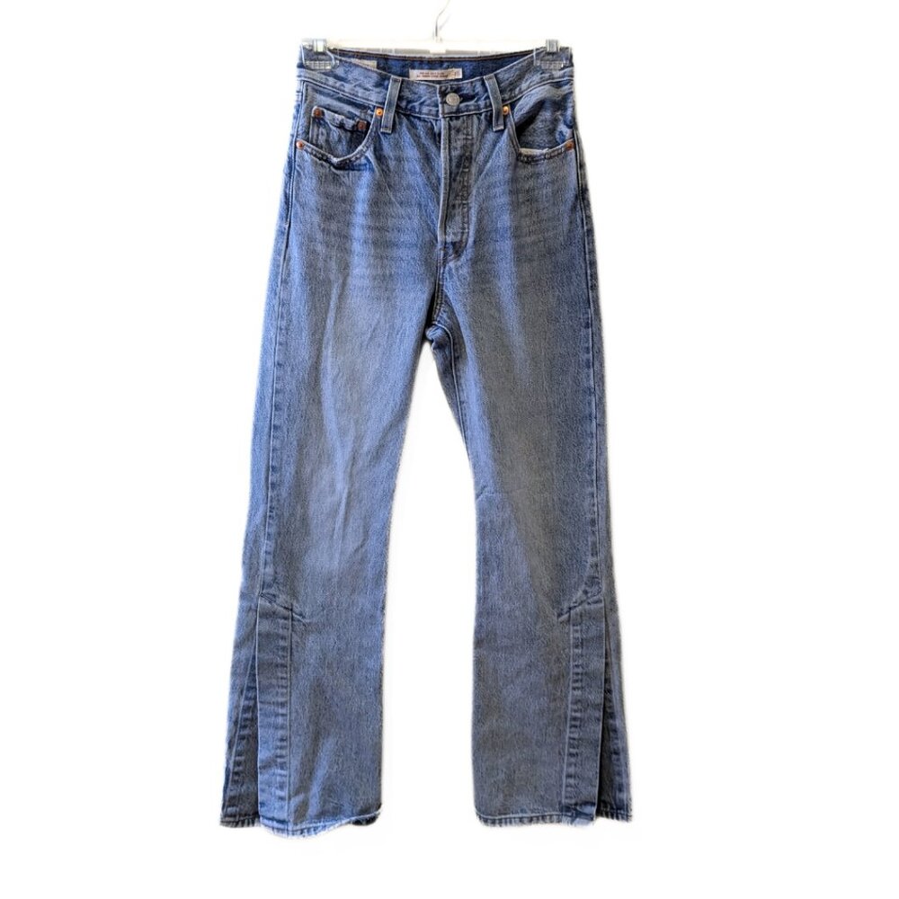 Levi's Ribcage Split Flare Jeans Embroidered Pocket High Waisted Button Fly - 25